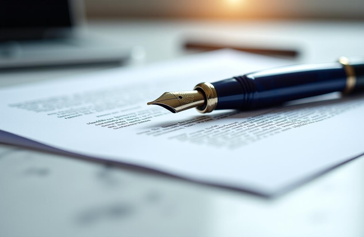 Contratto legale e penna stilografica su tavolo in marmo